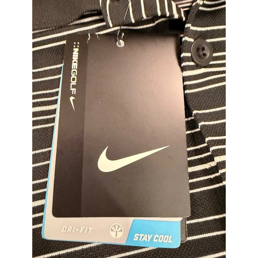 Nike Golf Dri-FIT Men's Black Gray Striped Polo Shirt Medium NWT Stay Cool